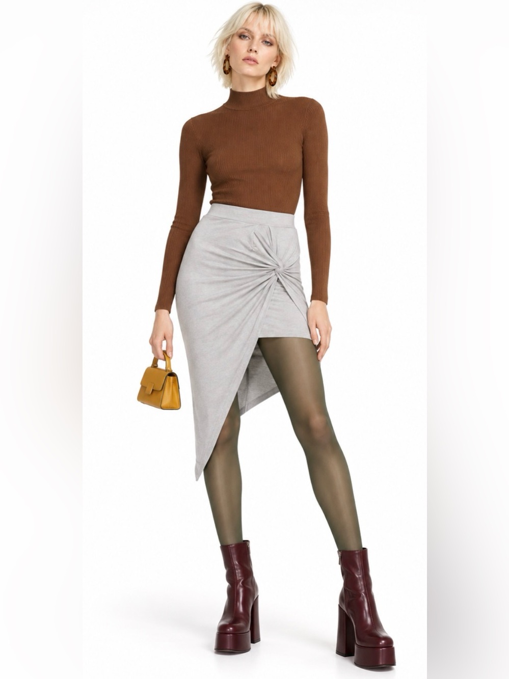 ASTR Women's Gray Wrap Draped Asymmetrical Hem Side Knot Skirt Size Small